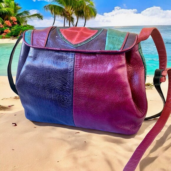 Sharif Vintage 80's USA Leather Shoulder Handbag Snakeskin Croc Print - Picture 13 of 15